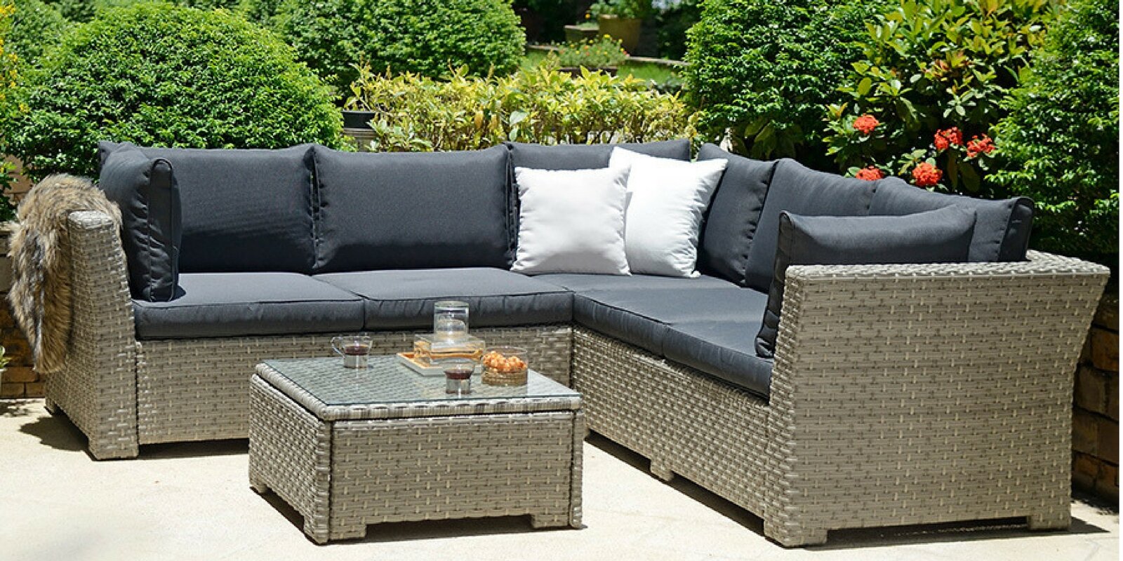 Lynton Garden Dax 5 Seater Rattan Corner Sofa Set with Cushions